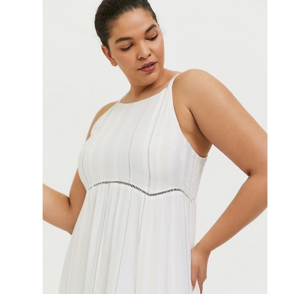 Torrid WHITE STRIPE GAUZE SHIRRED HEM MAXI DRESS - Picture 8 of 10